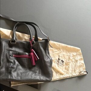 Coach Vintage Gray Leather Satchel with Pink Details